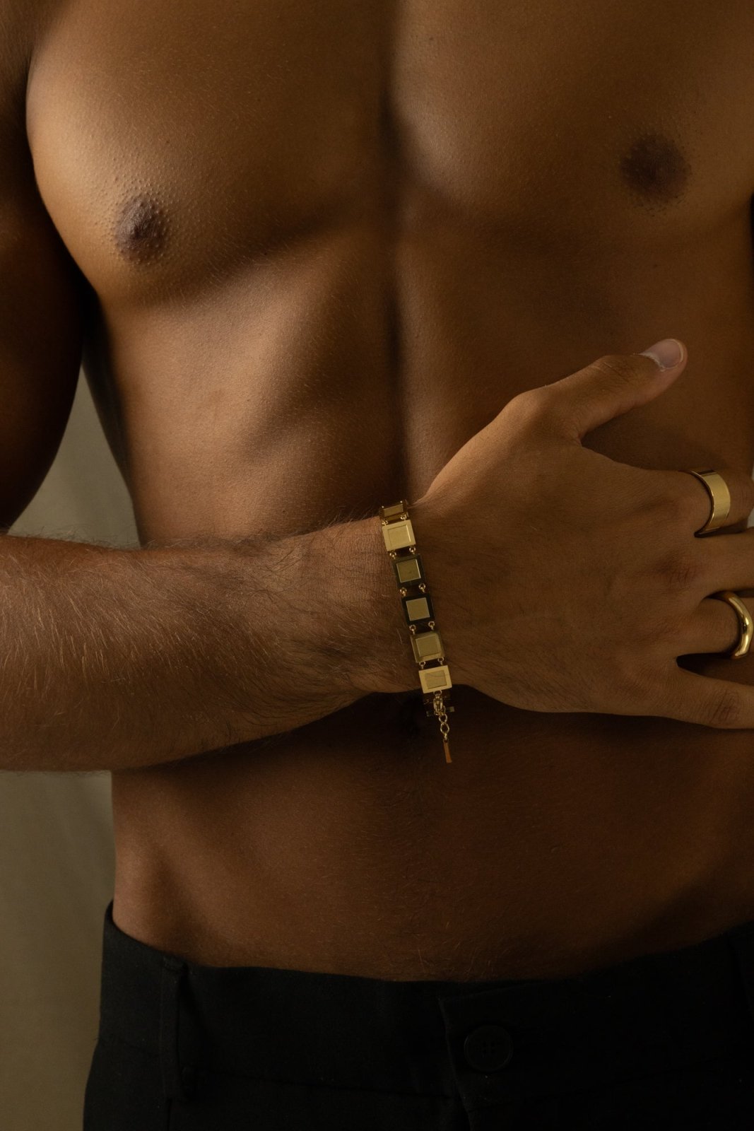 Gold-tone square plate link bracelet, view 2 of 5