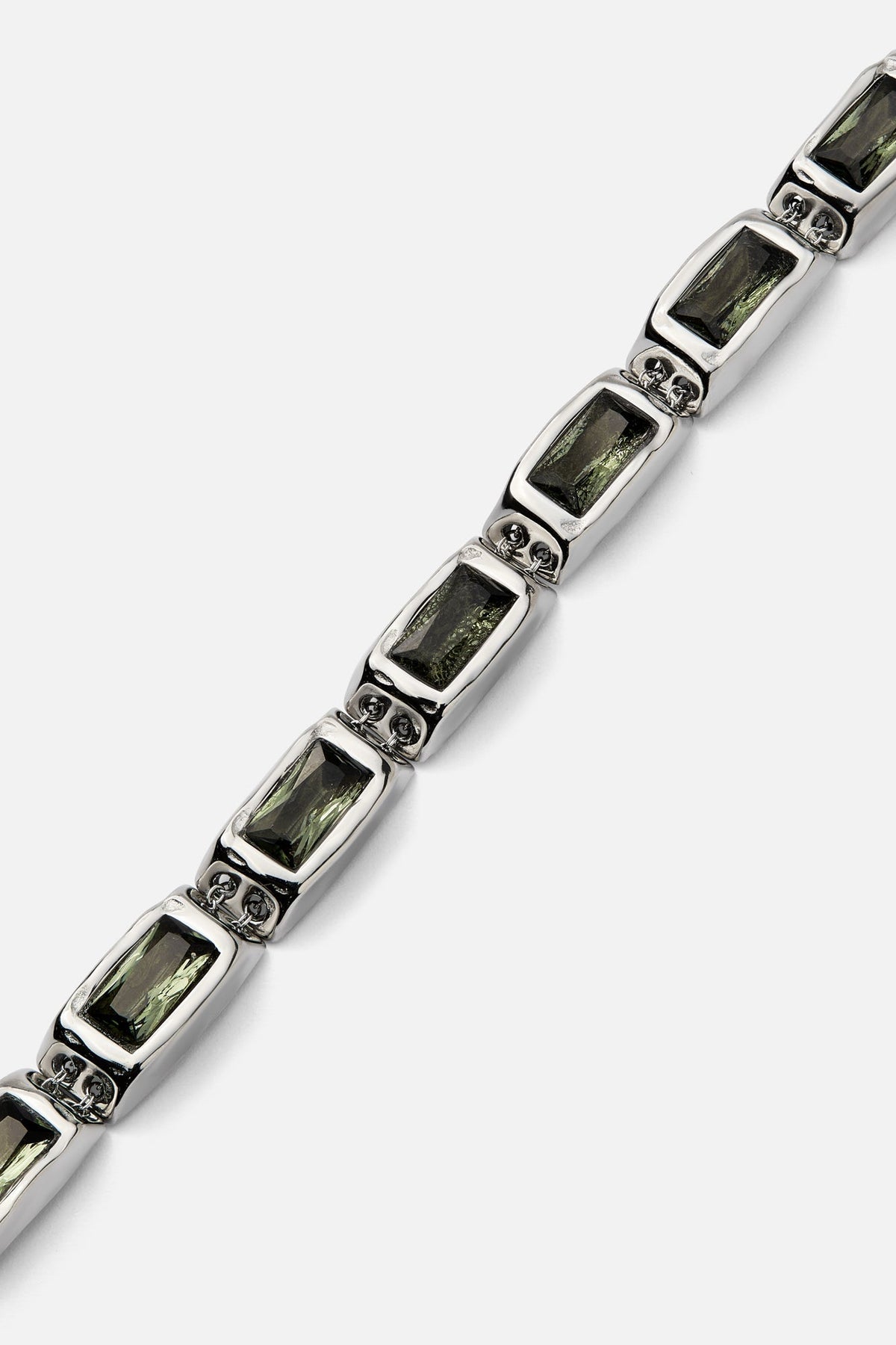 Silver-tone link bracelet with green stones, view 5 of 6