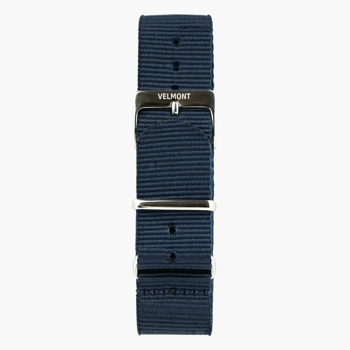 The navy fabric strap alone, with silver-tone buckle and keepers.