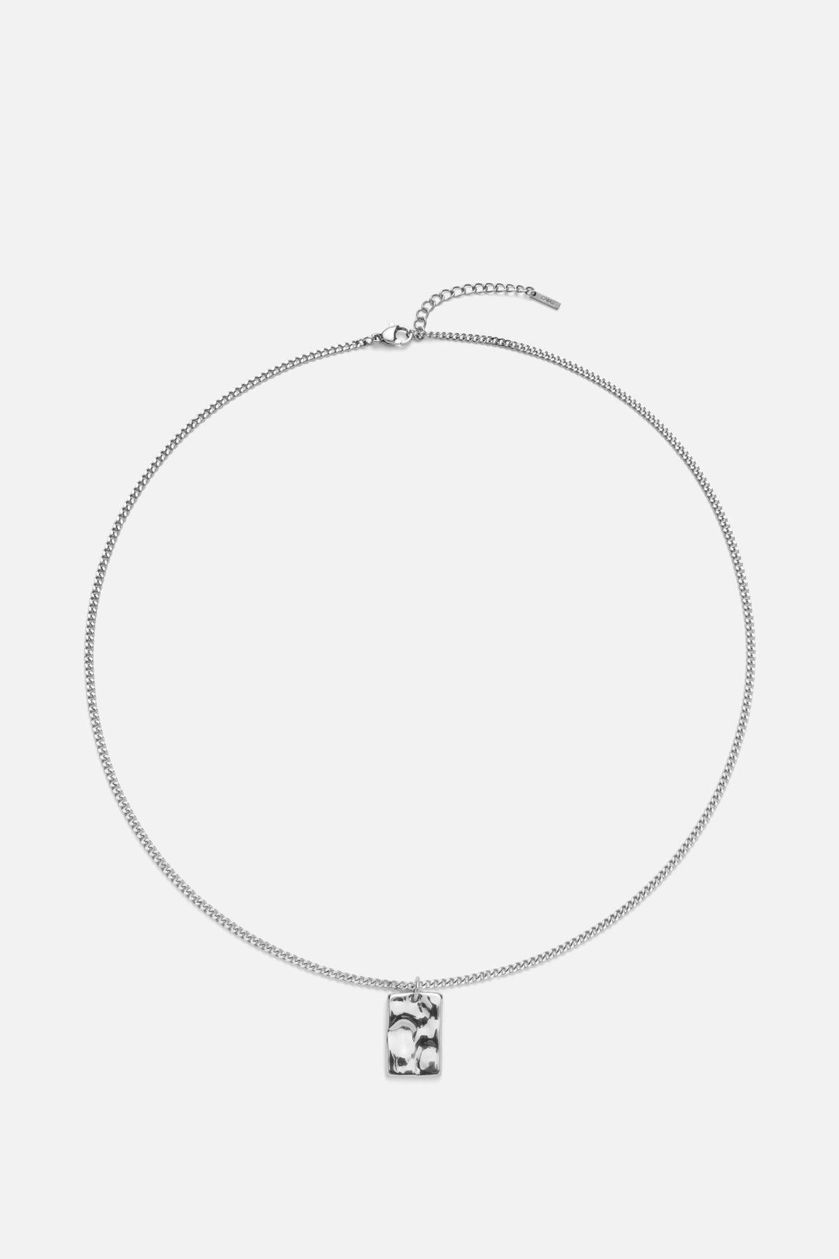 Silver-tone textured tag pendant necklace, view 3 of 6