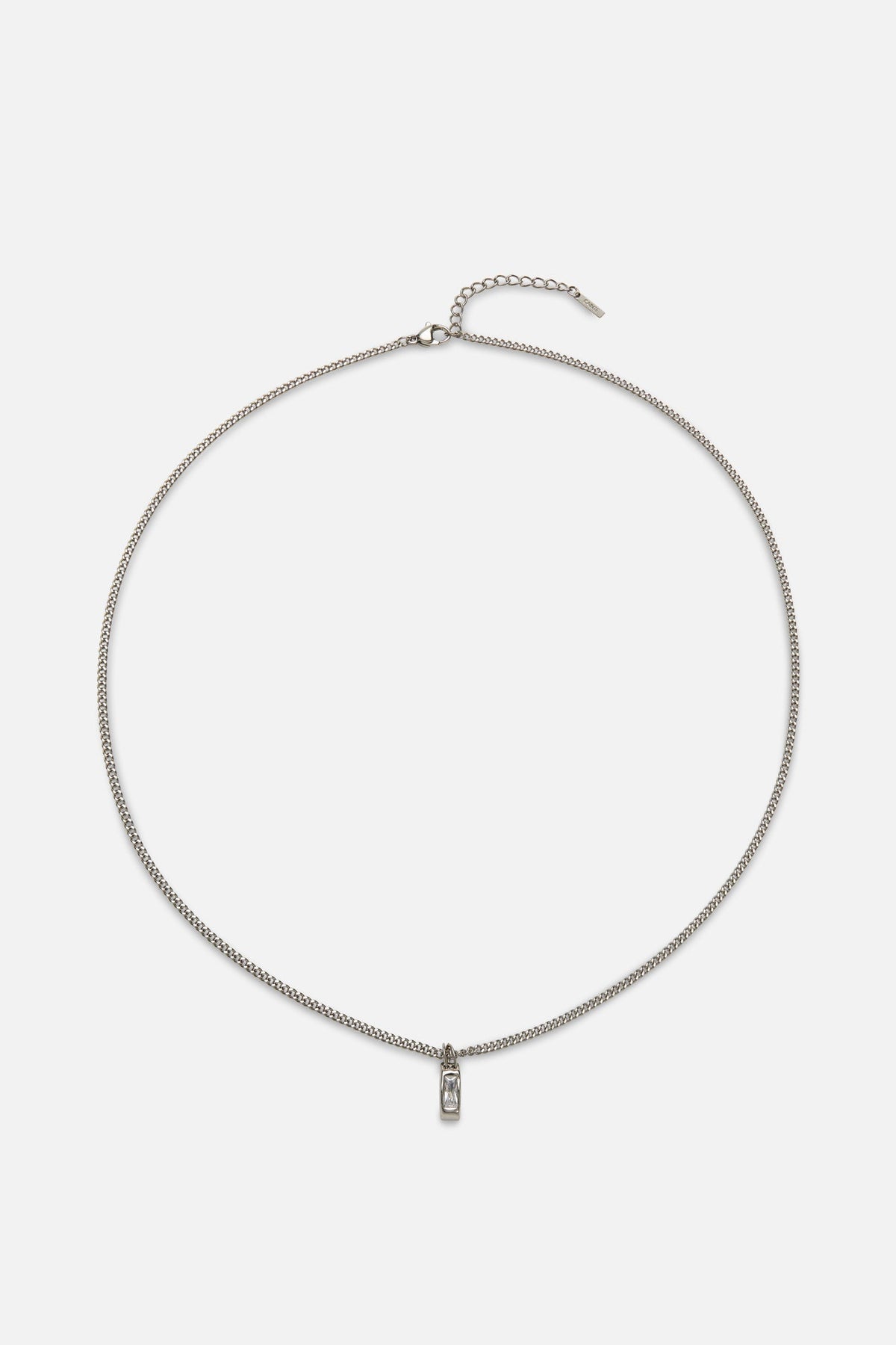 Silver-tone necklace with a small white inlay tag, view 5 of 7