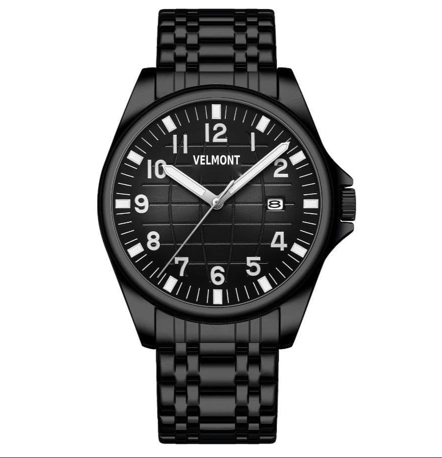 All-black watch with grid dial