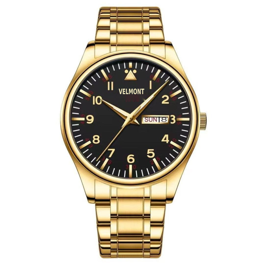 Gold-tone watch with black dial