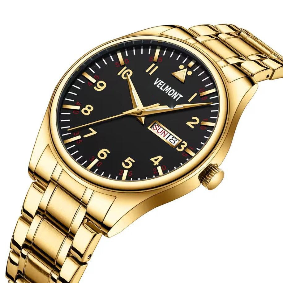 Gold-tone watch at an angle