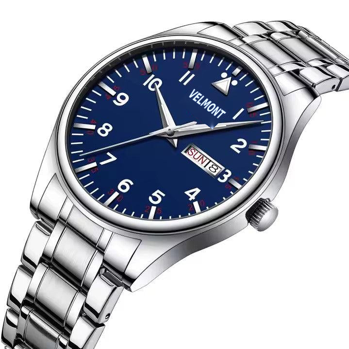 Blue dial watch at an angle