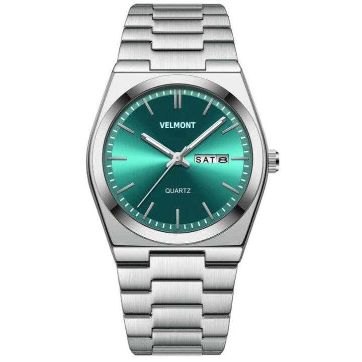 Steel watch with green dial