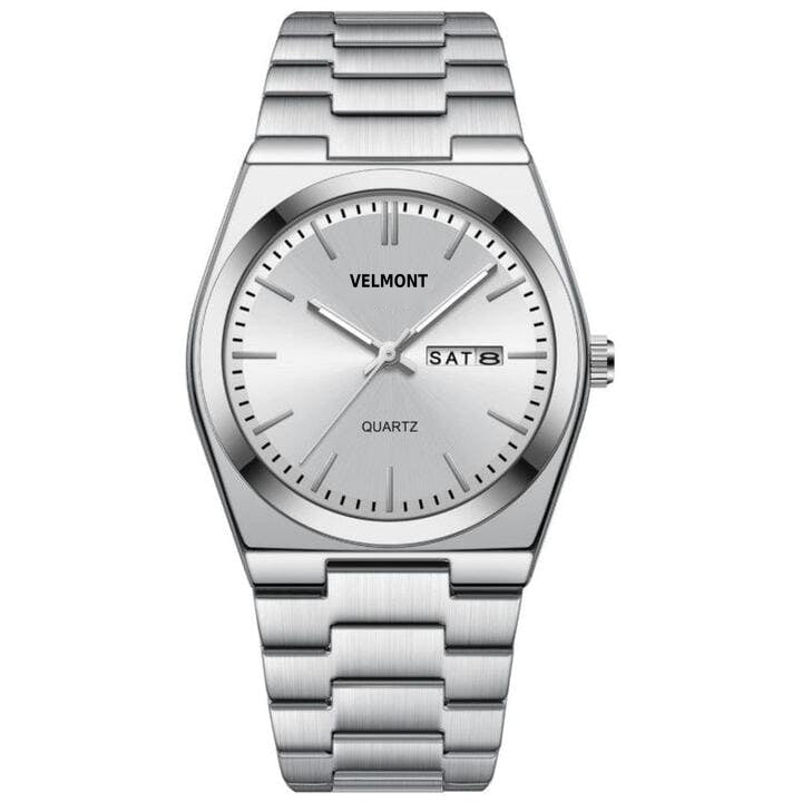 Steel watch with silver dial and integrated bracelet
