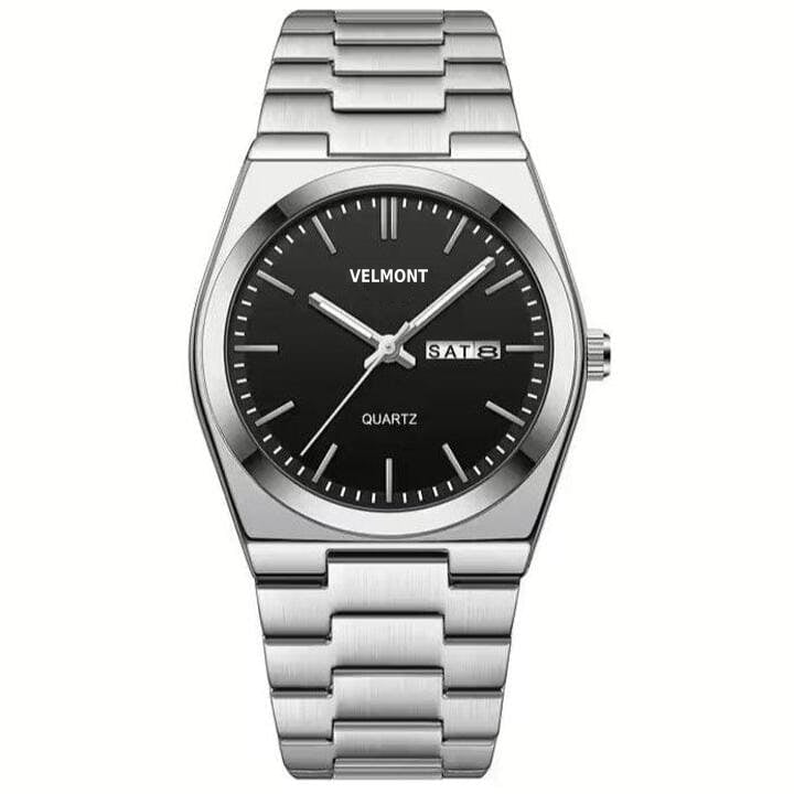 Steel watch with black dial