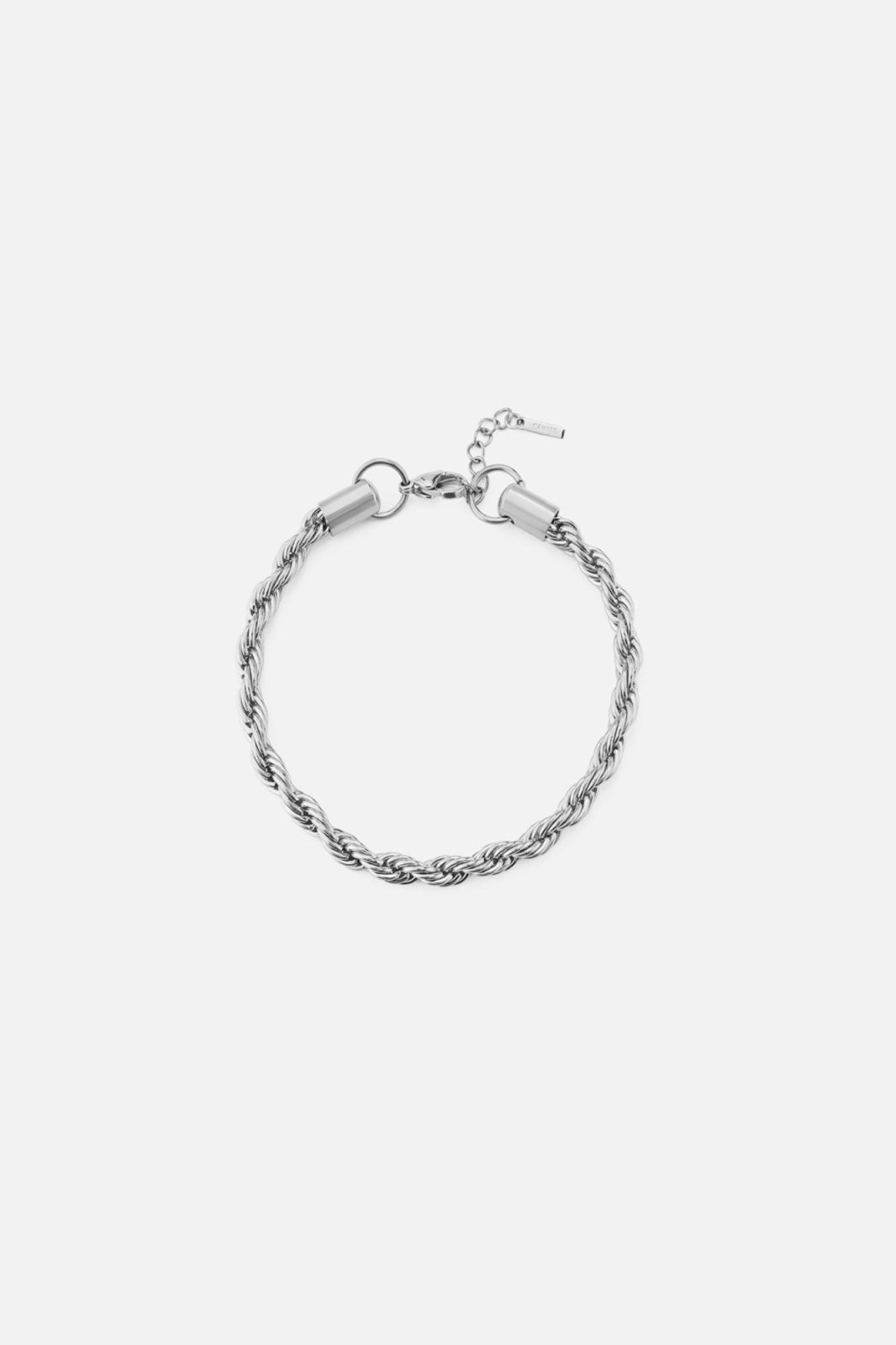 Silver-tone 5 mm rope chain bracelet, front view on a light background