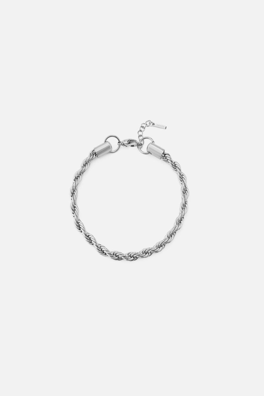 Silver-tone 5 mm rope chain bracelet, front view on a light background