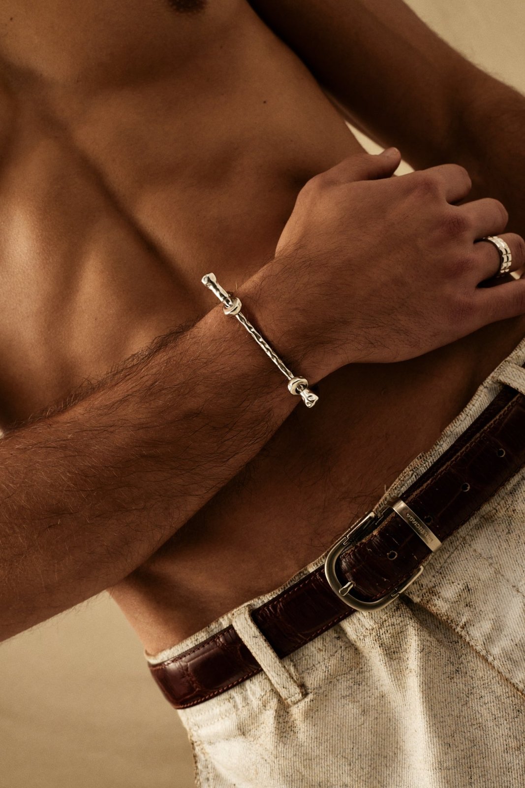 Silver-tone rigid bangle with screw-head ends, view 7 of 7