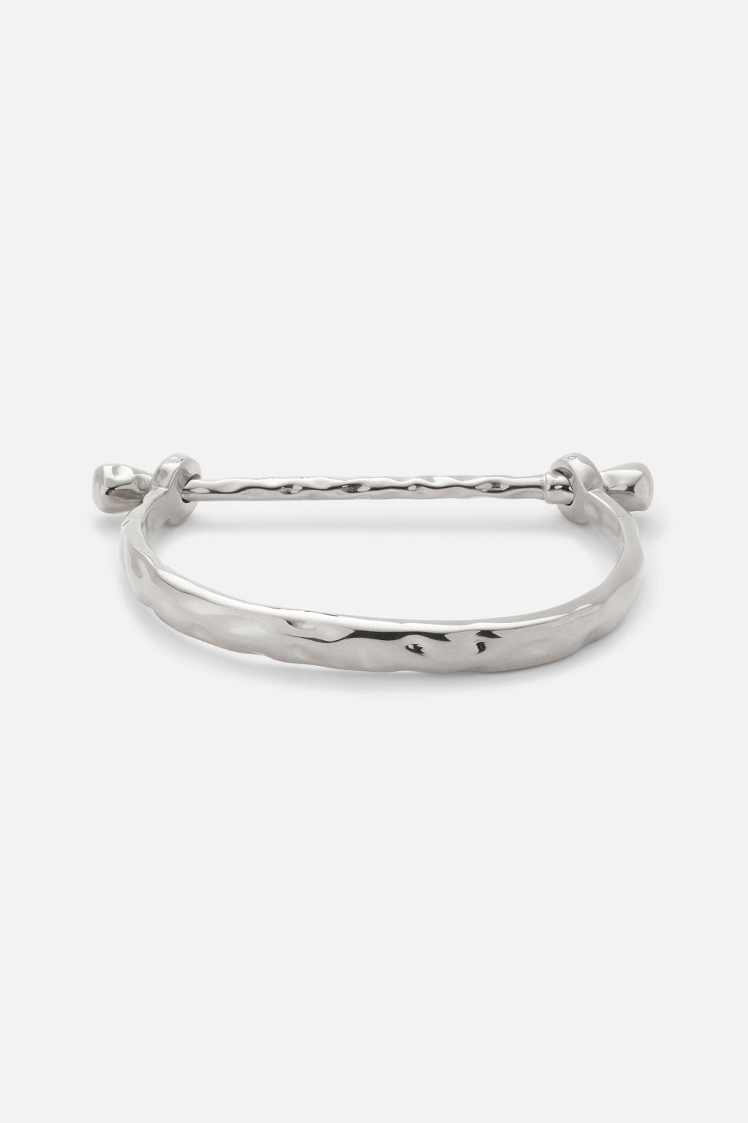 Silver-tone rigid bangle with screw-head ends, view 3 of 7