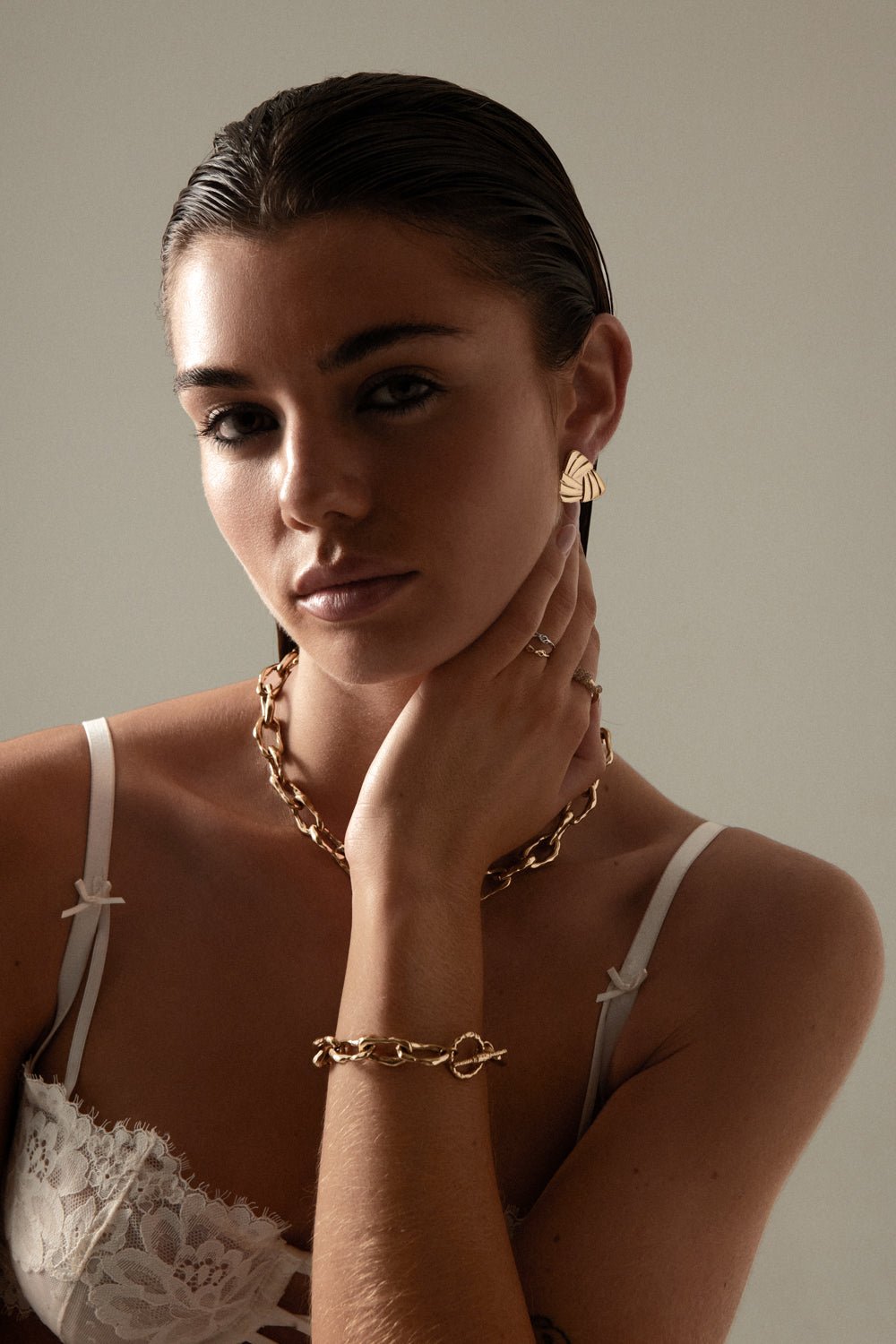 Gold-tone chunky oval link bracelet, view 2 of 5