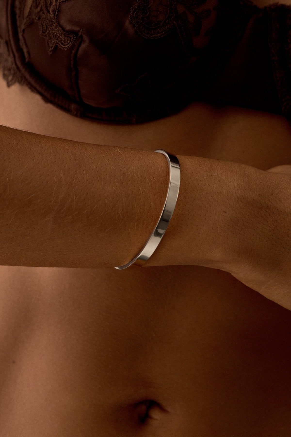 Silver-tone smooth rounded cuff, view 2 of 5