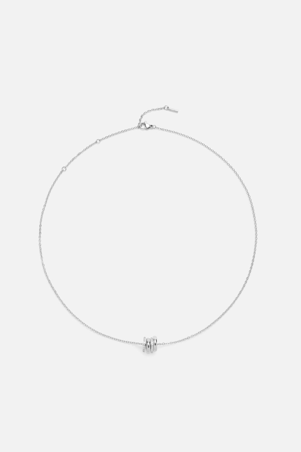 Silver-tone necklace with a cluster of small rings, view 4 of 8