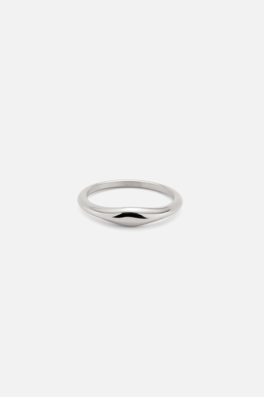 Silver-tone dome ring, front view on a light background