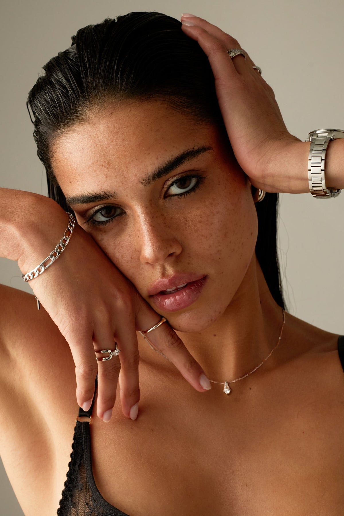 Silver-tone figaro chain bracelet, view 5 of 8