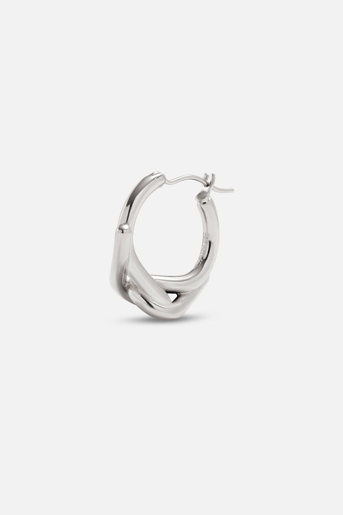 Twisted hoop at an angle, showing the hinged clasp