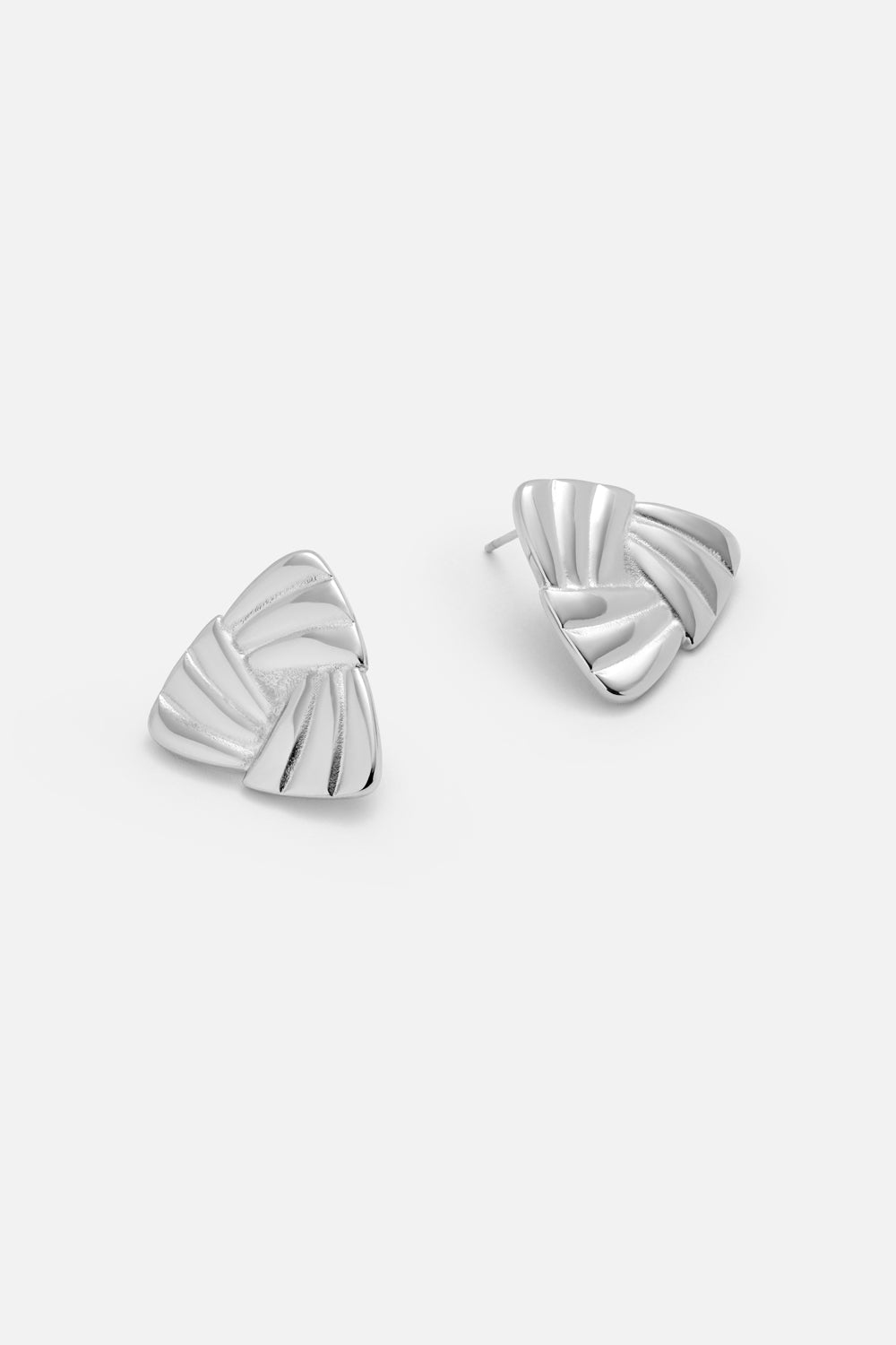 Pair of triangle stud earrings with fanned ridges