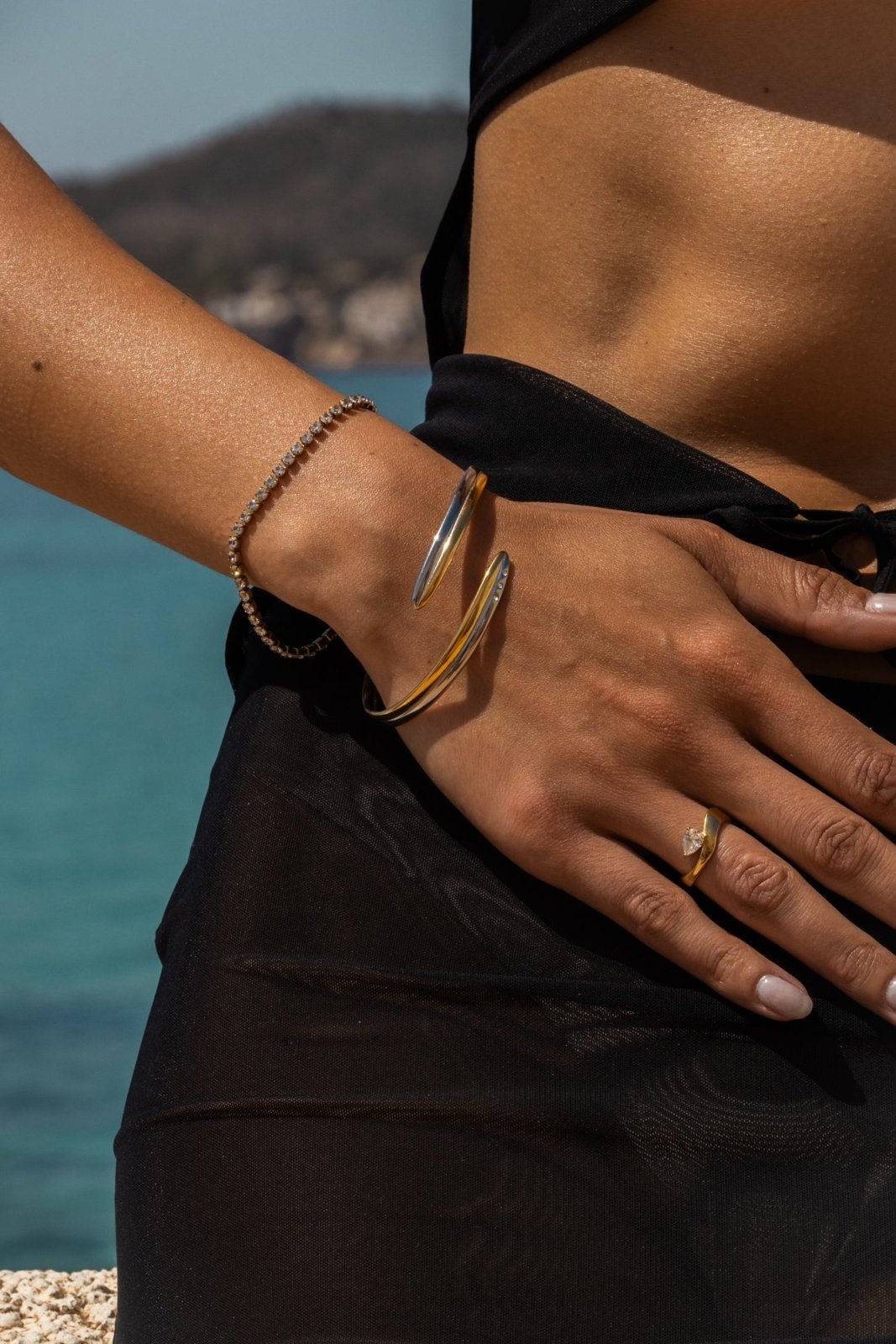 Two-tone crossover cuff bracelet, view 2 of 5