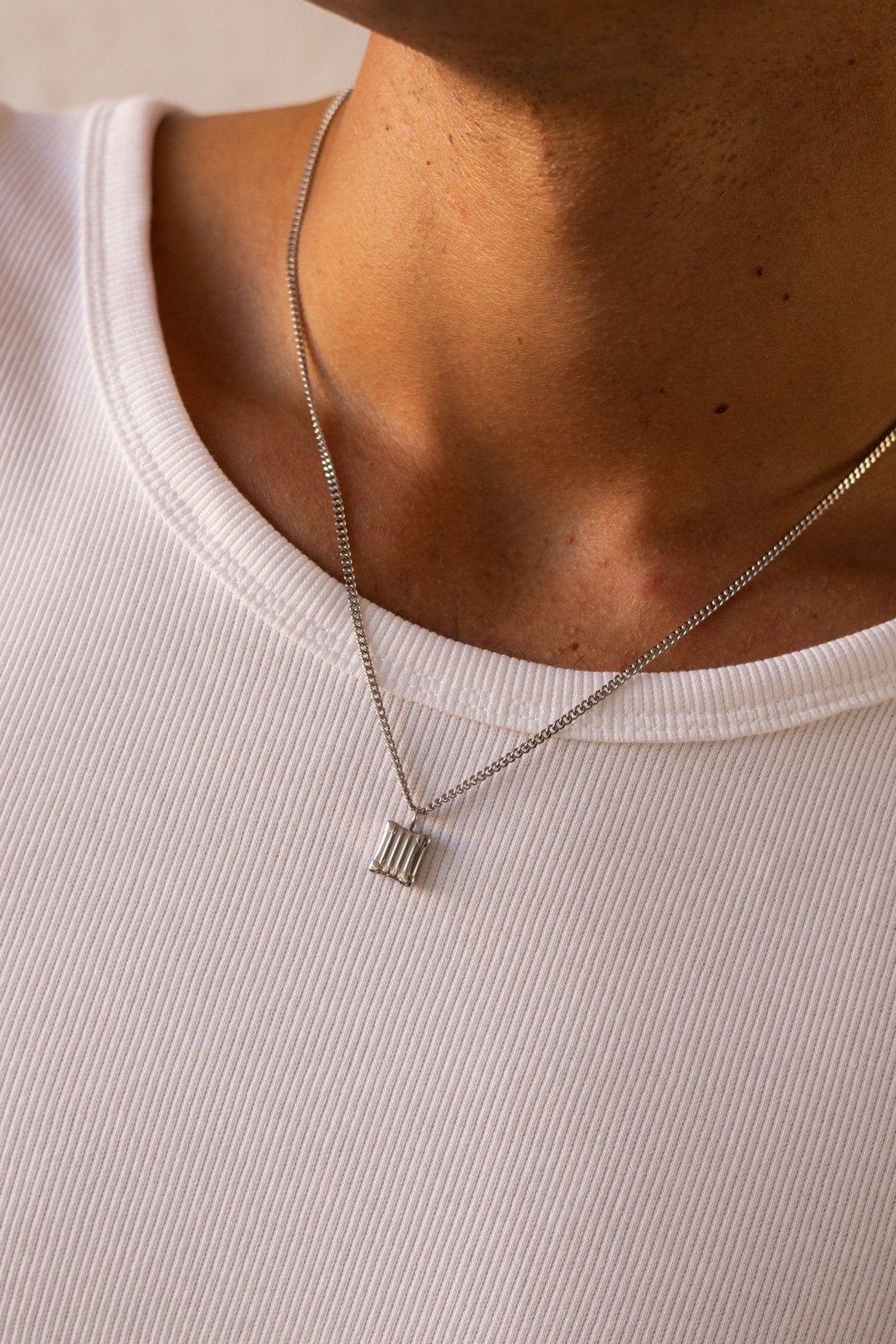 Silver-tone ridged tag pendant necklace, view 4 of 6