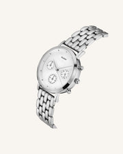 Silver-tone sub-dial watch at an angle