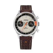 Cream-dial chronograph with black sub-dials and black tachymeter ring