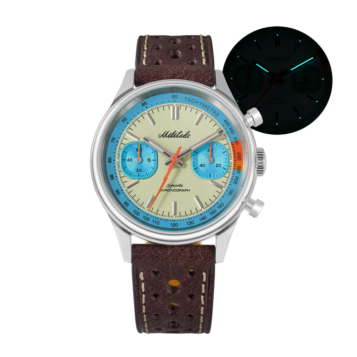 Cream and light blue chronograph with glow inset