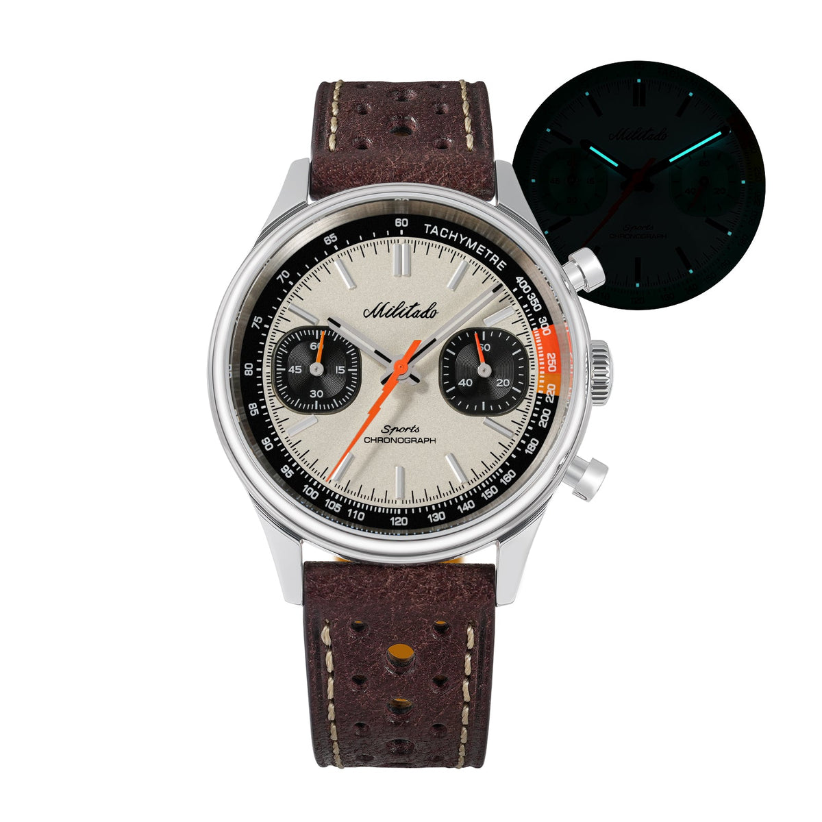 Cream and black chronograph with glow inset
