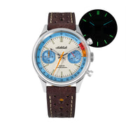 Light blue sub-dial chronograph with glow-in-the-dark inset