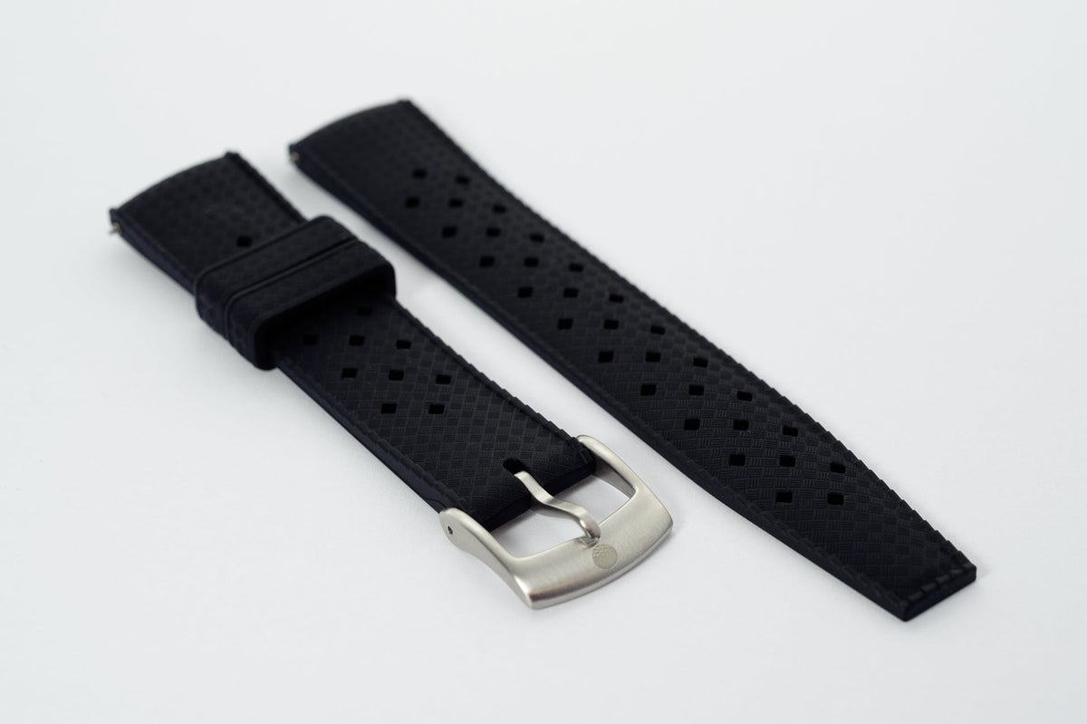 Black perforated rubber strap with buckle
