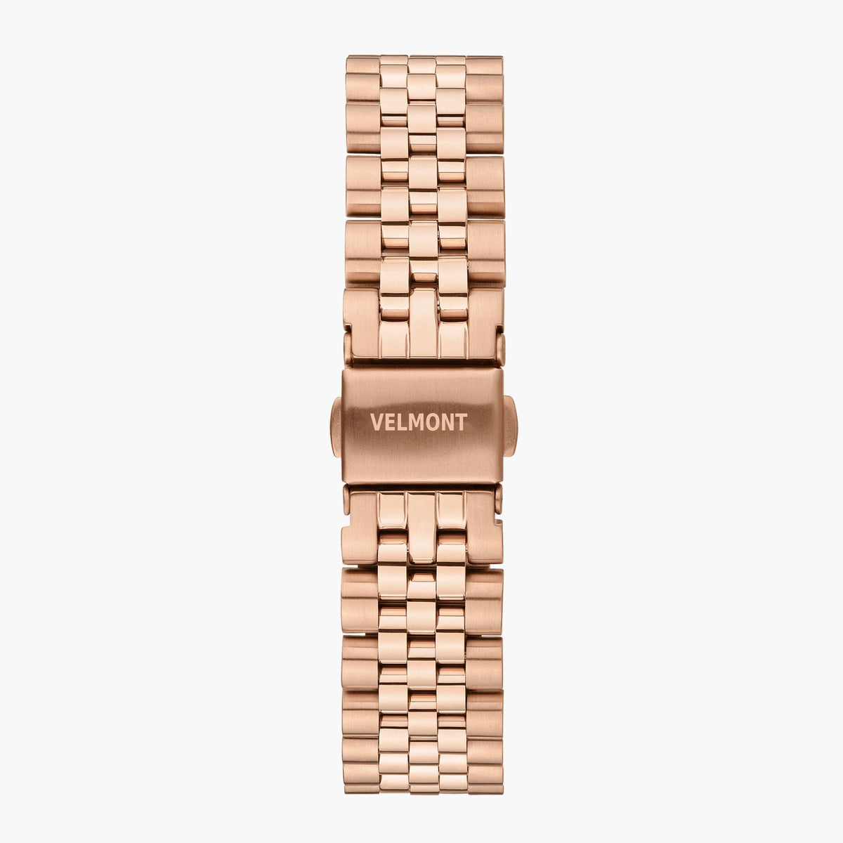 Rose gold-tone link bracelet with a fold-over clasp, shown flat.