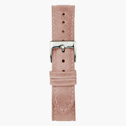 Pink strap with light contrast stitching and a silver-tone pin buckle.