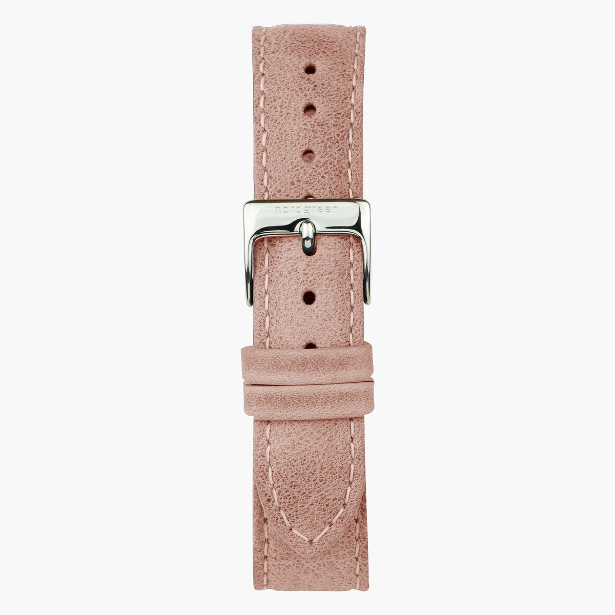 Pink strap with light contrast stitching and a silver-tone pin buckle.