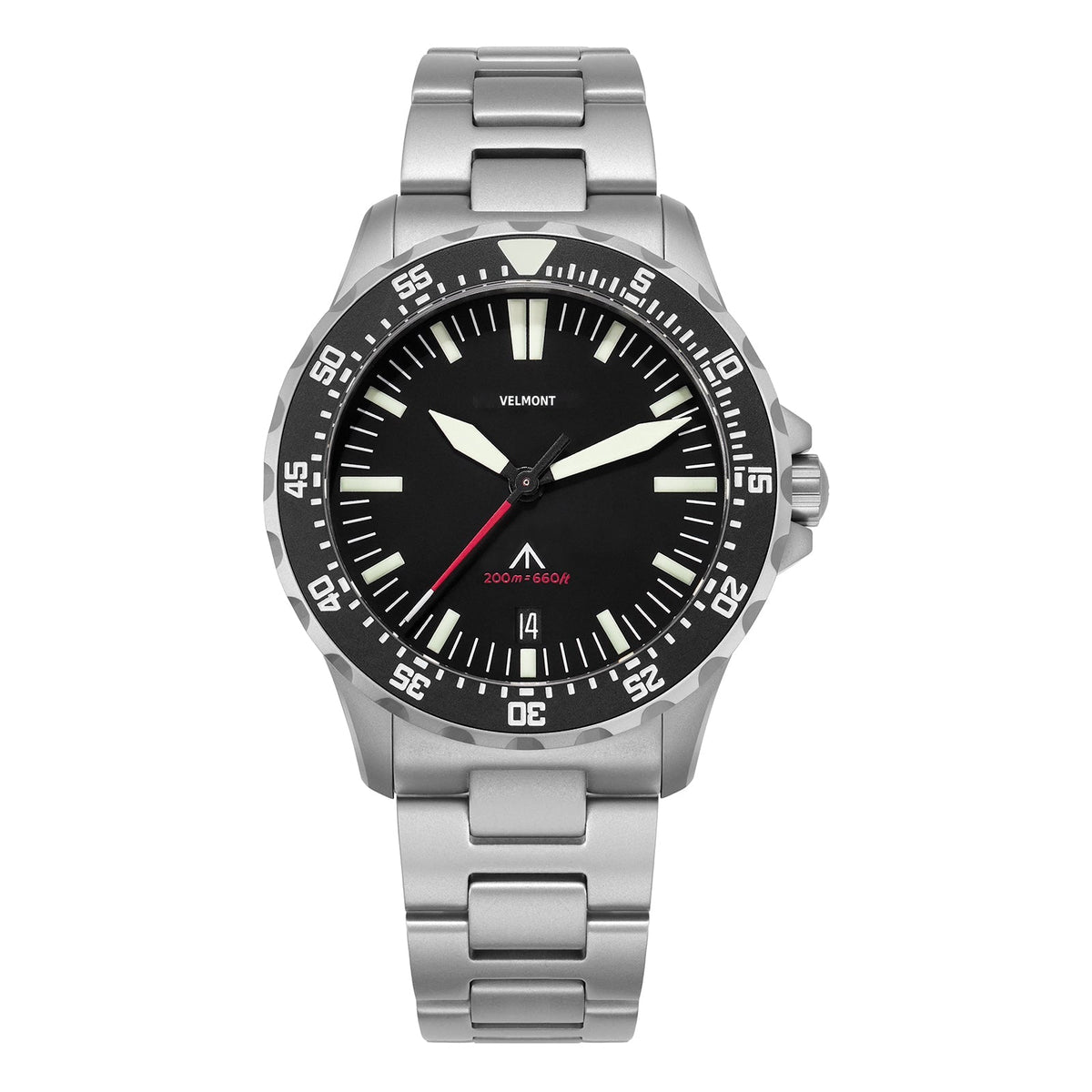Black-bezel watch with date at 6