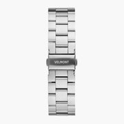 Silver-tone three-row bracelet with clasp, shown on its own.