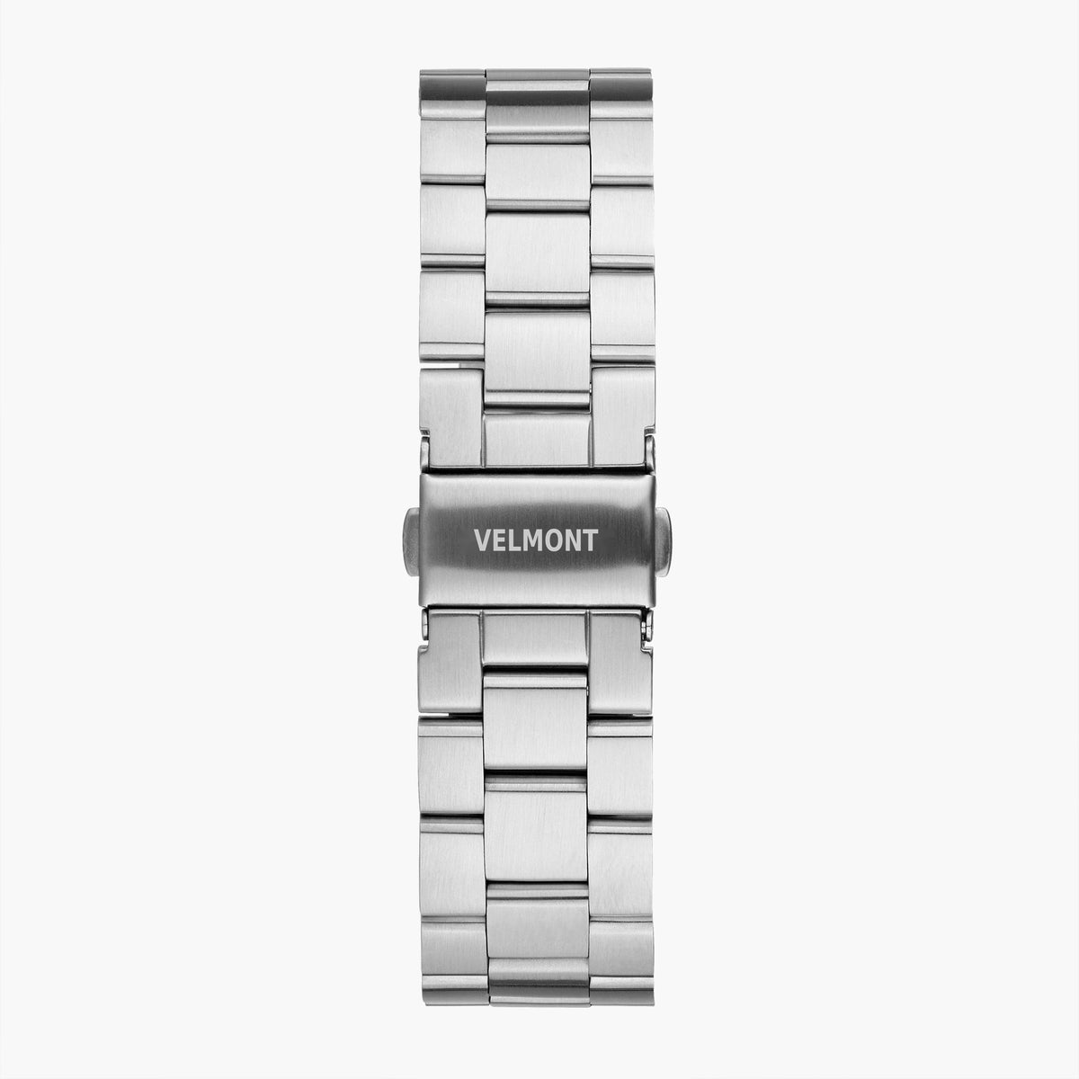Brushed silver-tone three-row link bracelet with a fold-over clasp.
