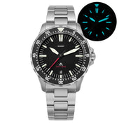 Black-bezel watch with date and glow inset
