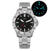 Steel-bezel black-dial watch with glow inset