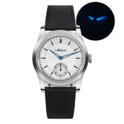 Silver-dial dress watch with glow-in-the-dark inset