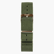 The olive green fabric strap alone, with rose gold-tone hardware.