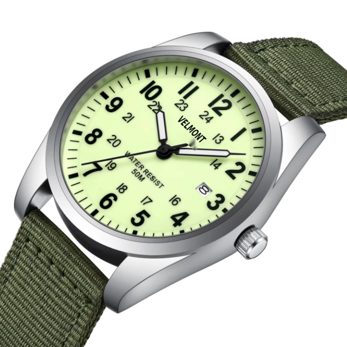 Pale dial with 24-hour track close up