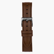 The brown strap shown on its own with a gunmetal pin buckle.