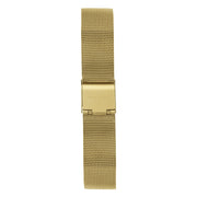 The fine gold-tone mesh band and its flat clasp, shown on its own.