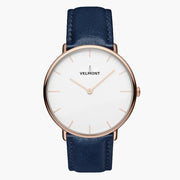 Nordgreen Native 32Mm Rose Gold Watch With White Dial And Navy Leather Strap