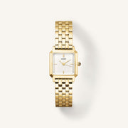 Gold-tone small square watch with cut corners, front view