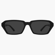Black rectangular sunglasses with gray lenses