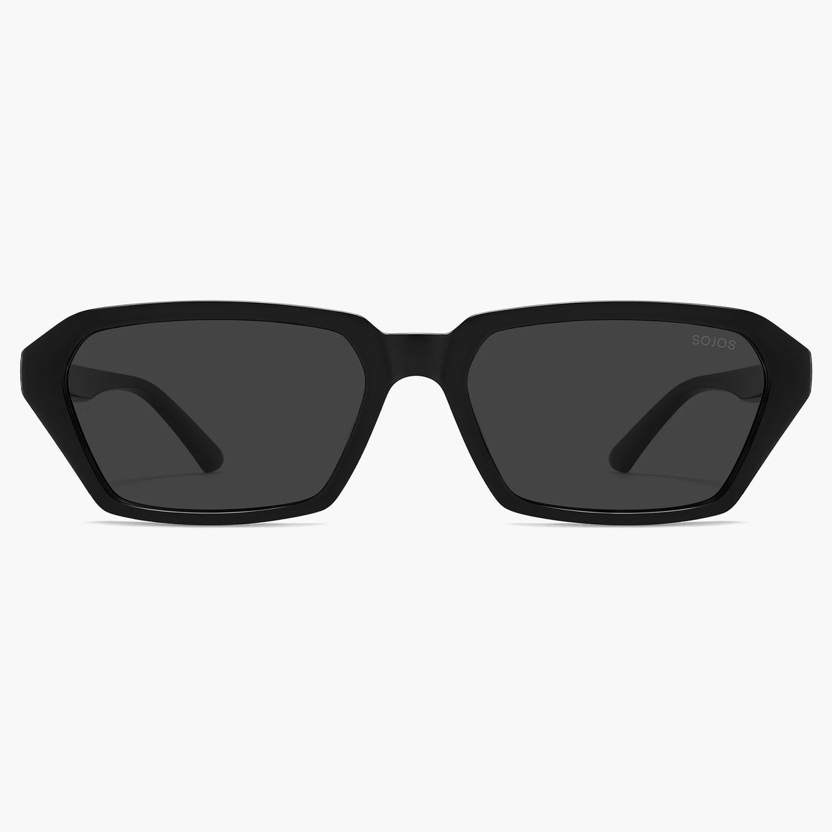 Black rectangular sunglasses with gray lenses