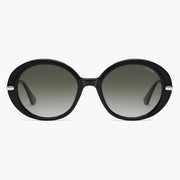 Black round sunglasses with gray gradient lenses