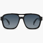 Black double-bridge square aviator sunglasses with gray gradient lenses, front view